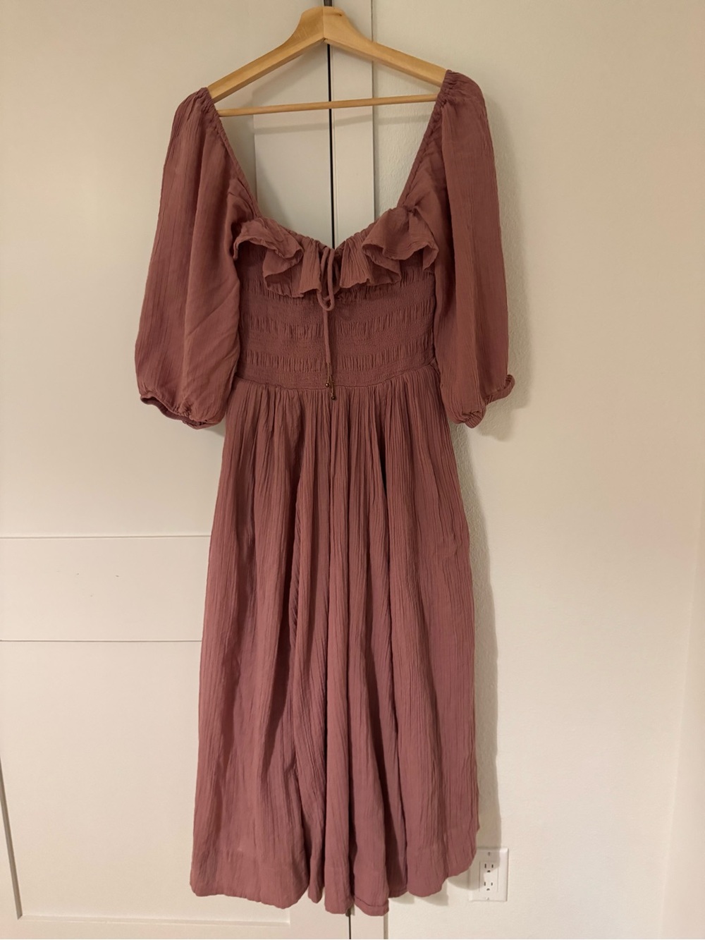 Free People Dusty Rose Puff Sleeve Midi Dress